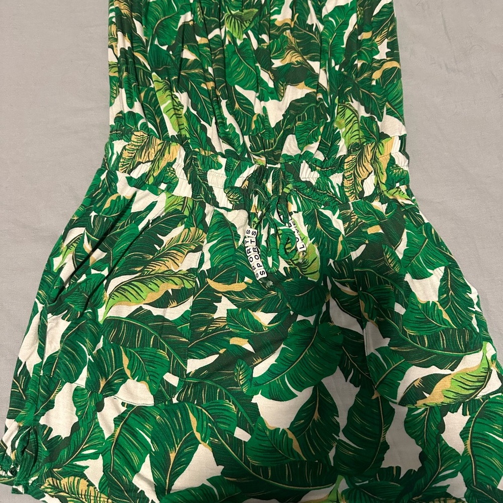 Tropical Green Leaf Print One Piece Swimsuit and Coverup/dress